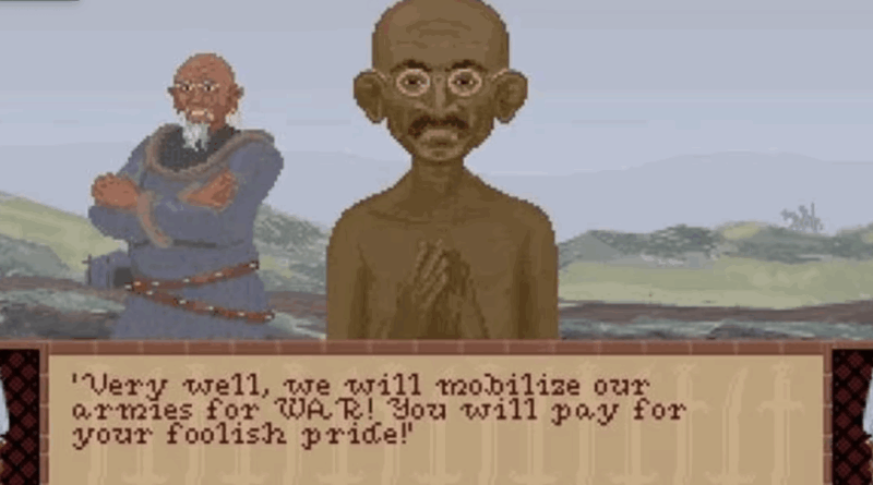 Ilustración del Gandi en el centro con un texto.